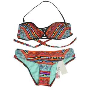 BIKINI LAB 2 Piece Multi-Color Tribal Print Padded Bikini Set, Size Large